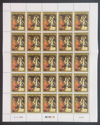 Mali 1984 YT PA 501 planche Noël Lorenzo Lotto Vierge peinture