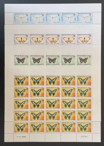 Mali 1980 YT 392-395 planche papillons Papilio Hypolimnas Mylothis