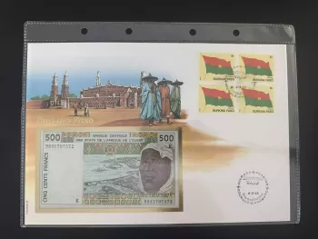 Burkina Faso enveloppe numismatique billet 500 Francs BCEAO 1985 drapeau