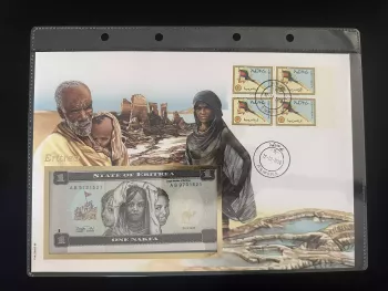 Eritrea numismatischer Umschlag 1 Nakfa 1997 Stempel Asmara 1998