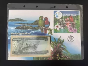 Solomon Islands 1995 FDC Philswiss parrots block $2 banknote