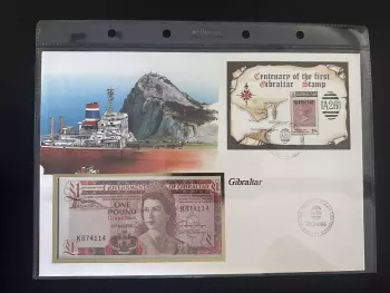Gibraltar 1986 FDC Centenary First Stamp 1 Pound Banknote Block