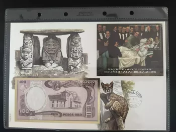 Colombia Philswiss Numismatic Cover 100 Pesos Santander Block 1990