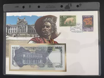 Uruguay numismatischer Umschlag Philswiss 50 Pesos Banknote UPAEP