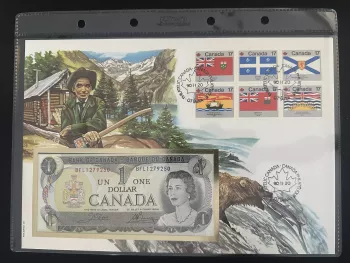 Kanada 1990 Philswiss FDC Provinzflaggen 1-Dollar-Schein