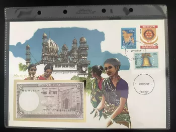 Bangladesh numismatic cover Philswiss 5 Taka banknote stamps