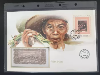 Vietnam 1984 numismatic cover 1 Dong banknote Corregio block