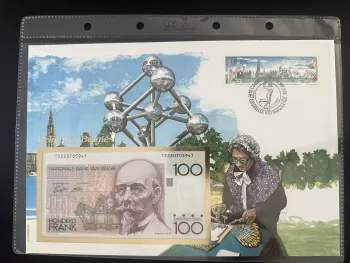 Belgien numismatischer Umschlag Philswiss 1993 Banknote 100 Franken