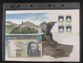 Slowenien numismatischer Umschlag Philswiss 1991 Schein 10 Tolarjev