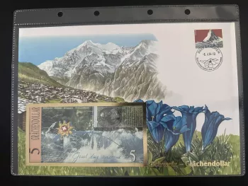 Switzerland numismatic cover 5 Grächendollar 1996 Matterhorn