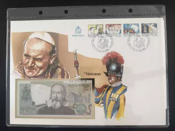 Vatican 1985 enveloppe numismatique Jean-Paul II billet 2000 Lire