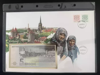 Estonie enveloppe numismatique Philswiss 1992 billet 5 Krooni