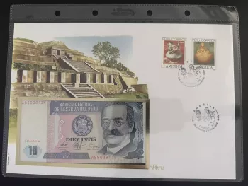 Peru 1989 FDC America UPAEP Pre-Columbian Ceramic 10 Intis Banknote