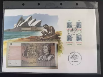 Australia numismatic cover 1 Dollar banknote stamps 20c 1990
