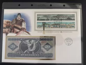 Hungary numismatic envelope 20 Forint block Budapest 1986