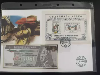 Guatemala CARE block 1971 used 0.50 Quetzal banknote envelope