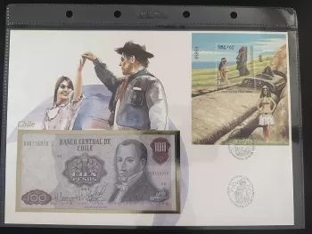 Chile numismatic envelope 100 Pesos 1983 banknote block Easter Island