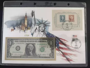 USA 1985 Numismatischer Umschlag 1 Dollar Schein Block CIPEX 1947