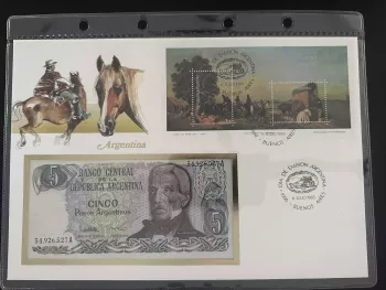 Argentinien 1985 Numismatischer Umschlag 5 Pesos Schein Block Argentina 85
