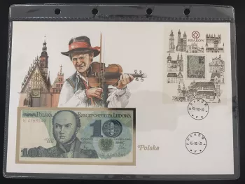 Poland numismatic envelope 10 Zlotych 1982 block Kraków 1985