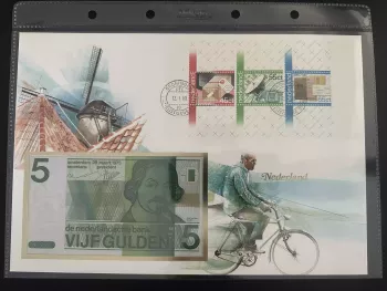 Netherlands Numiscover 1988 Groningen 5 Gulden banknote stamps FDC