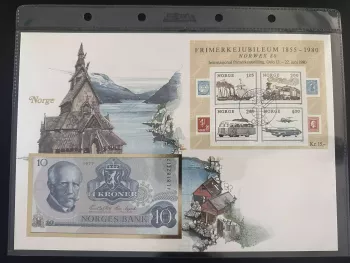 Norvège Norwex 80 bloc Frimerkejubileum 1980 oblitéré billet 10 Kroner