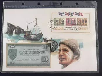 Féroé enveloppe numismatique billet 10 Krónur bloc costumes 1983