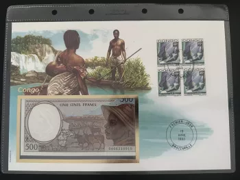 Kongo Brazzaville Numismatischer FDC-Umschlag 1993 500-Franc-Schein