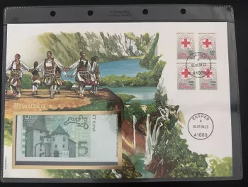 Kroatien numismatischer Umschlag Philswiss 1994 Rotes Kreuz 5 Kuna