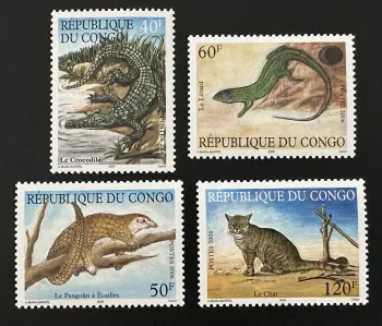 Congo 2006 Mi. 1786-1789 crocodile lézard pangolin chat sauvage faune