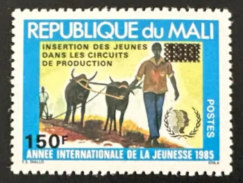 Mali 1992 Mi. 1153 overprint Intl Youth Year ox plowing
