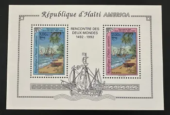 Haïti 1993 Mi. Bl. 62 Rencontre deux mondes UPAEP Christophe Colomb voilier