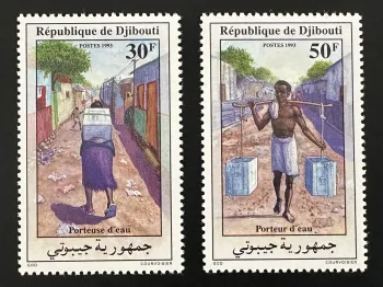 Djibouti 1993 Mi. 584-585 porteurs eau scène de rue village Afrique
