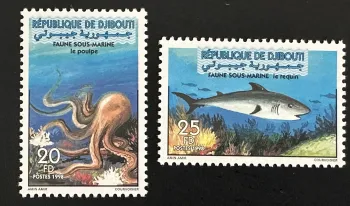 Djibouti 1998 Mi. 665-666 faune sous-marine poulpe requin coraux