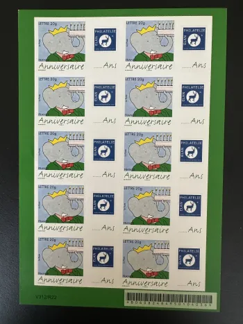 France 2006 YT F3927B feuillet Babar éléphant anniversaire bougies adhésif