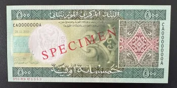 Mauritanie 500 Ouguiya 2013 SPECIMEN Billet UNC Neuf