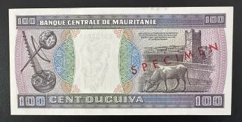 Mauritanie 100 Ouguiya 1974 SPECIMEN Billet Neuf UNC Rare