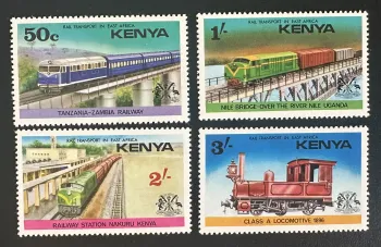 Kenya 1976 Mi. 62-65 émission commune transport ferroviaire locomotive