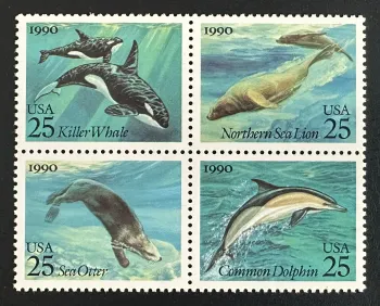États-Unis 1990 Mi. 2107-2110 émission commune faune marine mammifères