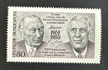 Germany 1988 Mi. 1351 joint issue Élysée Treaty Adenauer De Gaulle