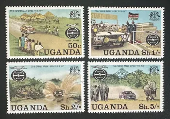 Ouganda 1977 Mi. 157-160 émission commune Safari Rally automobiles