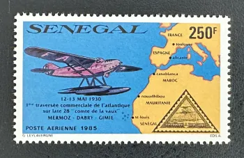 Sénégal 1985 Mi. 848 émission commune Mermoz traversée Atlantique avion