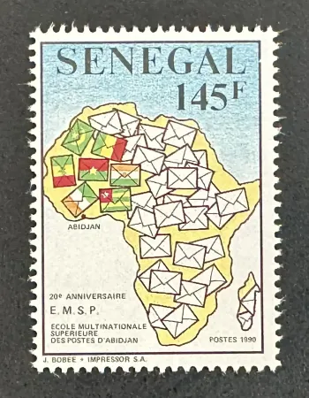 Sénégal 1990 Mi. 1093 émission commune EMSP Abidjan carte Afrique