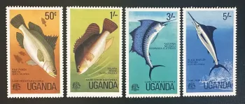 Ouganda 1977 Mi. 149-152 émission commune poissons Afrique perche