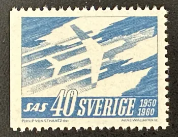 Suède 1960 Mi. 467 émission commune SAS aviation avion anniversaire