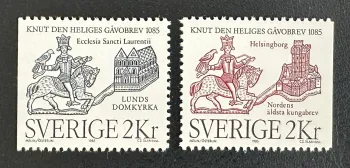 Suède 1985 Mi. 1334-1335 émission commune Knut le Saint Lund Helsingborg