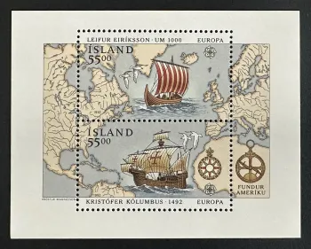 Islande 1992 Mi. Bl. 13 émission commune Europa Colomb Eriksson bloc
