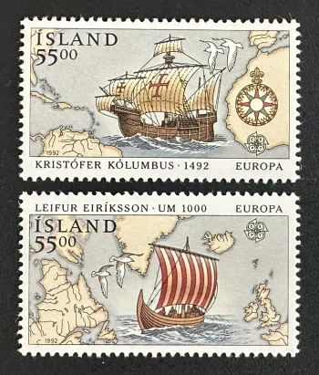 Islande 1992 Mi. 762-763 émission commune Europa Colomb Eriksson navires