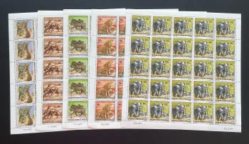 Mauritanie 1977 YT 358-362 planche faune lapin chacal lion éléphant