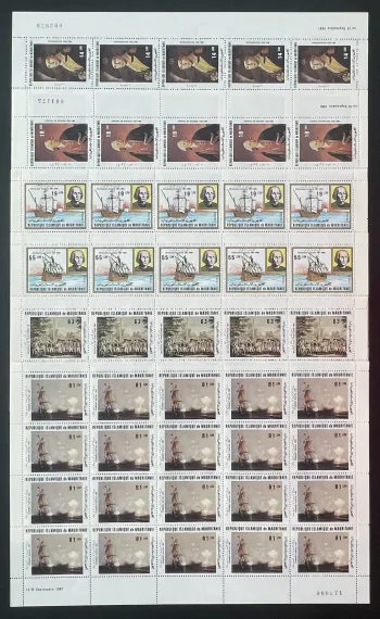 Mauritanie 1981 YT 483-488 planche Washington Colomb voiliers navires